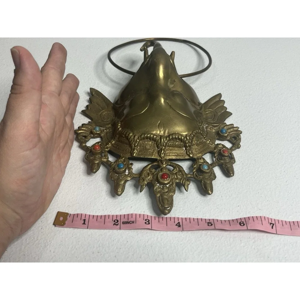 Vtg Brass Elephant Towel Holder Door Knocker Wall Decor Turquoise Coral Tibetan?